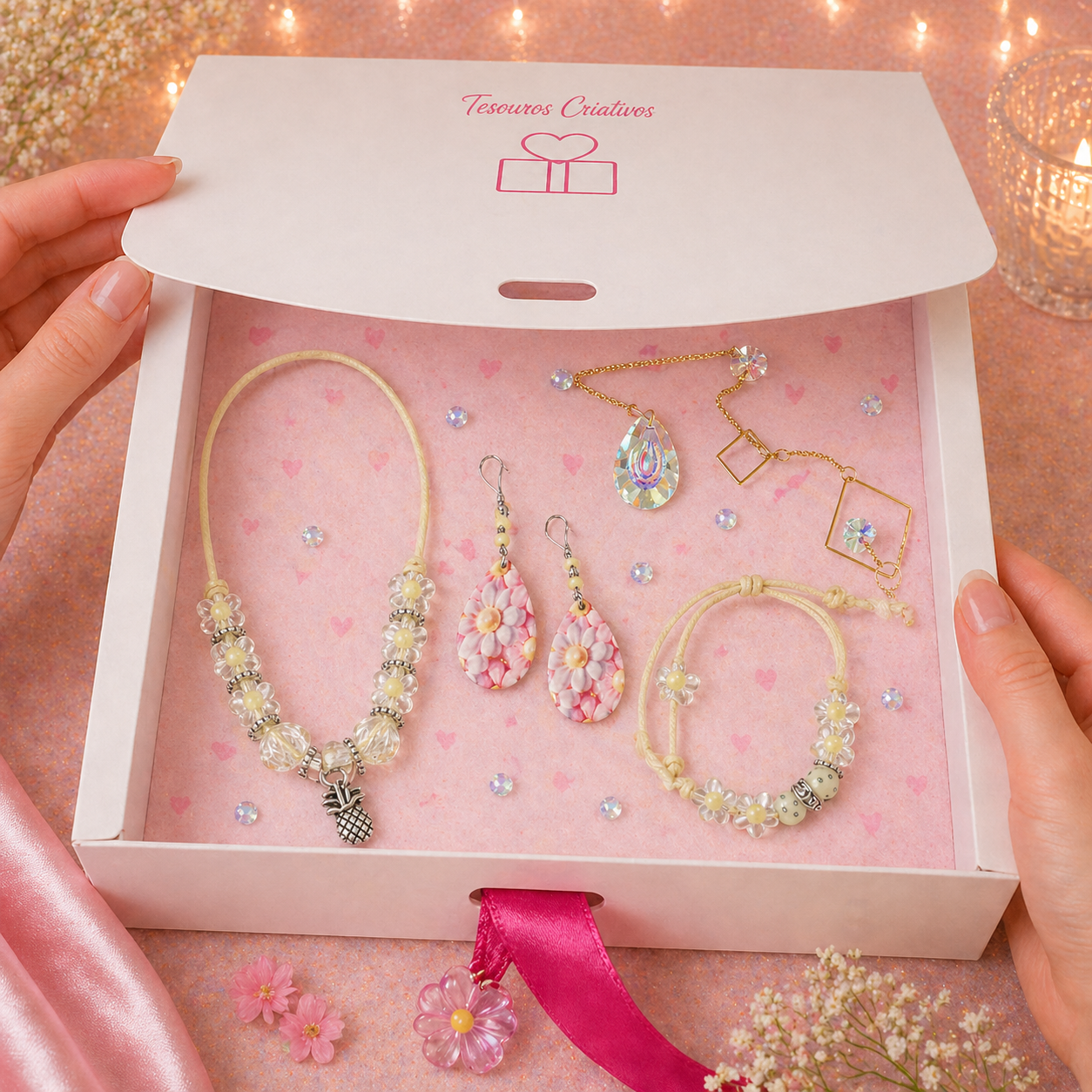 Gift box with jewelry and sun catcher
