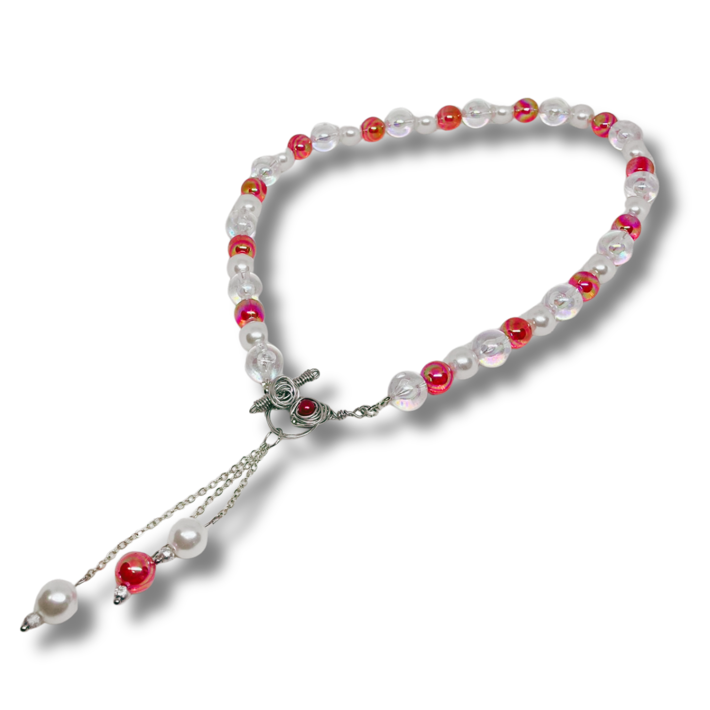 Necklace with red and white beads 