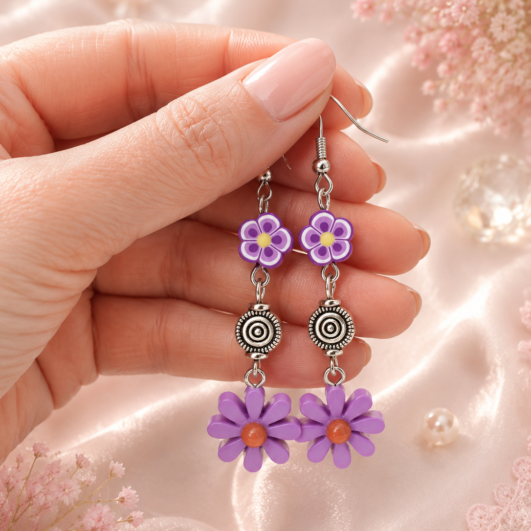 Purple daisy earrings 