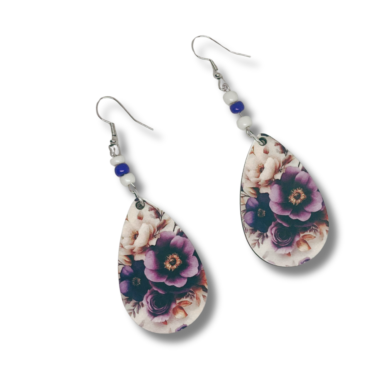 Purple flower dangling earrings