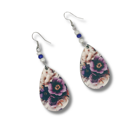 Purple flower dangling earrings