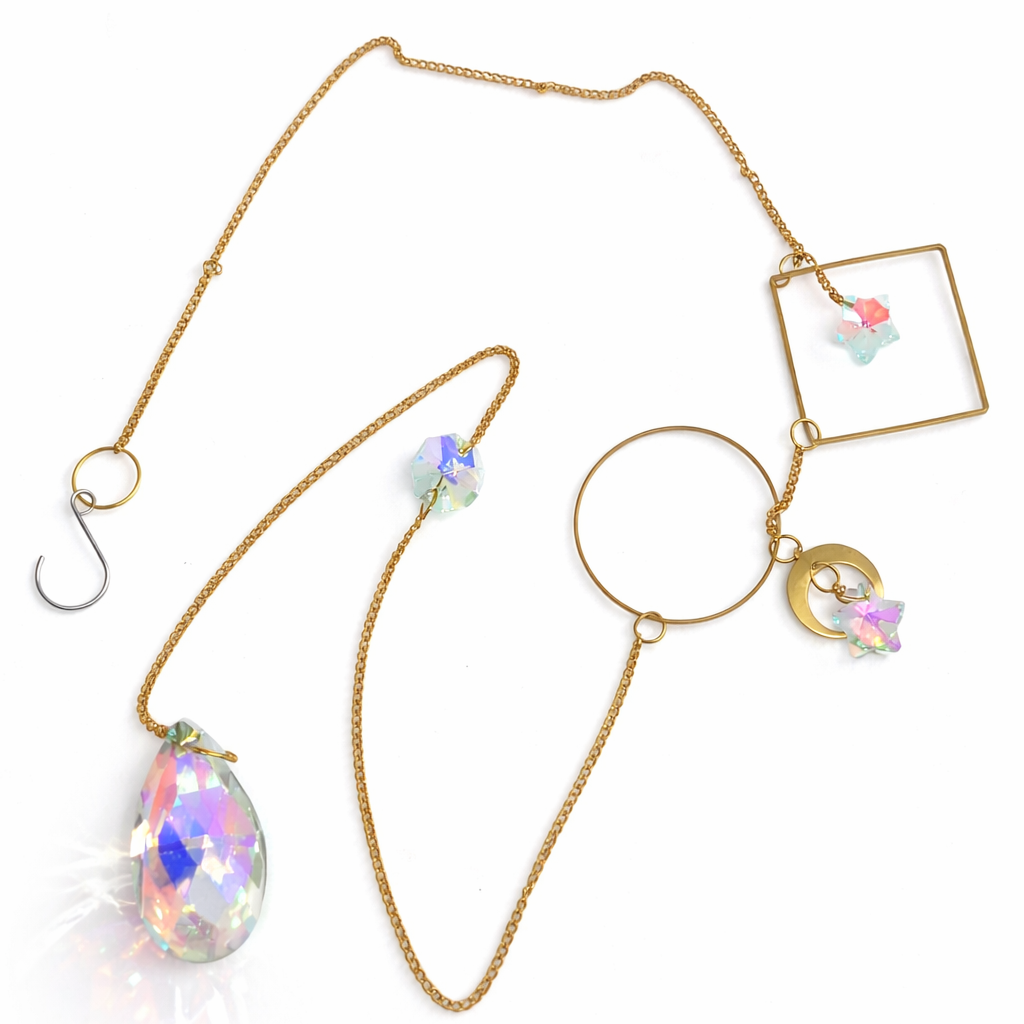 Gold sun catcher with glass diamond