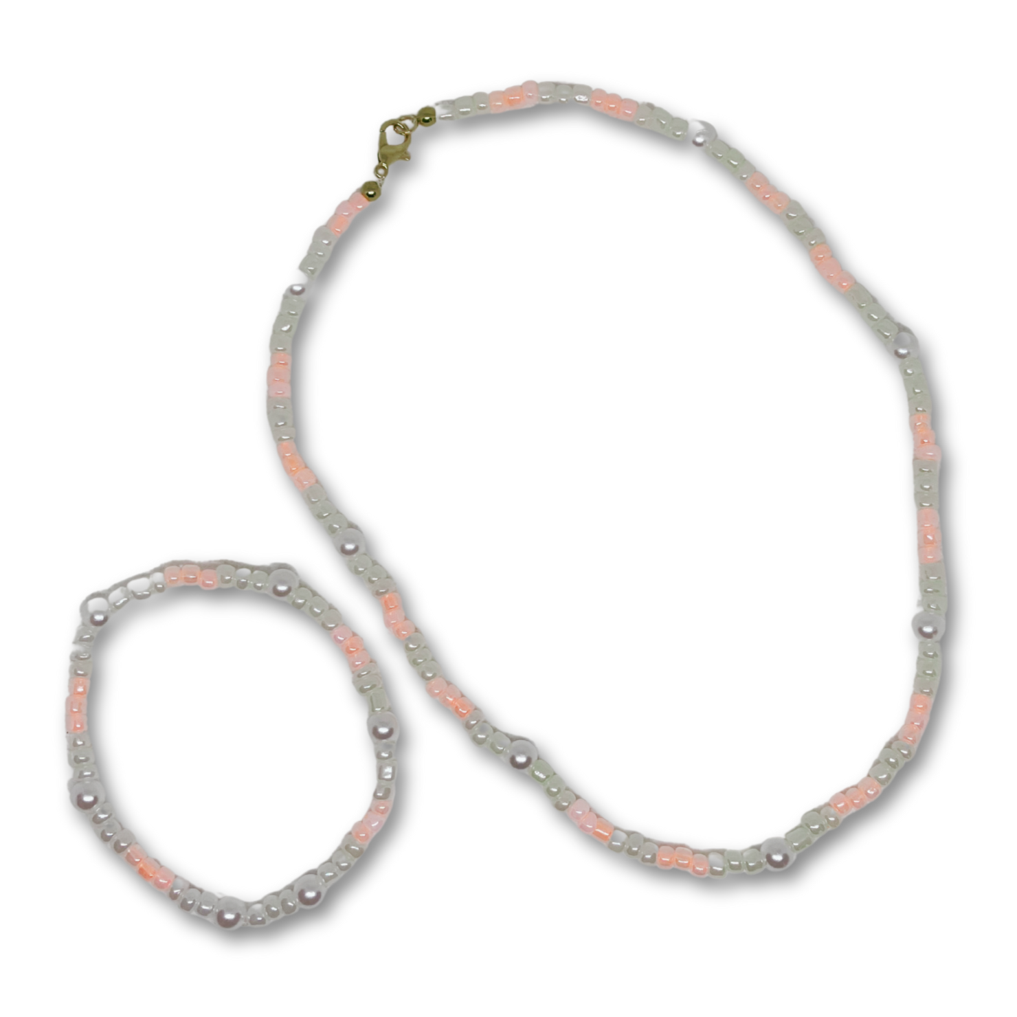 Multi color beads necklace and bracelet.