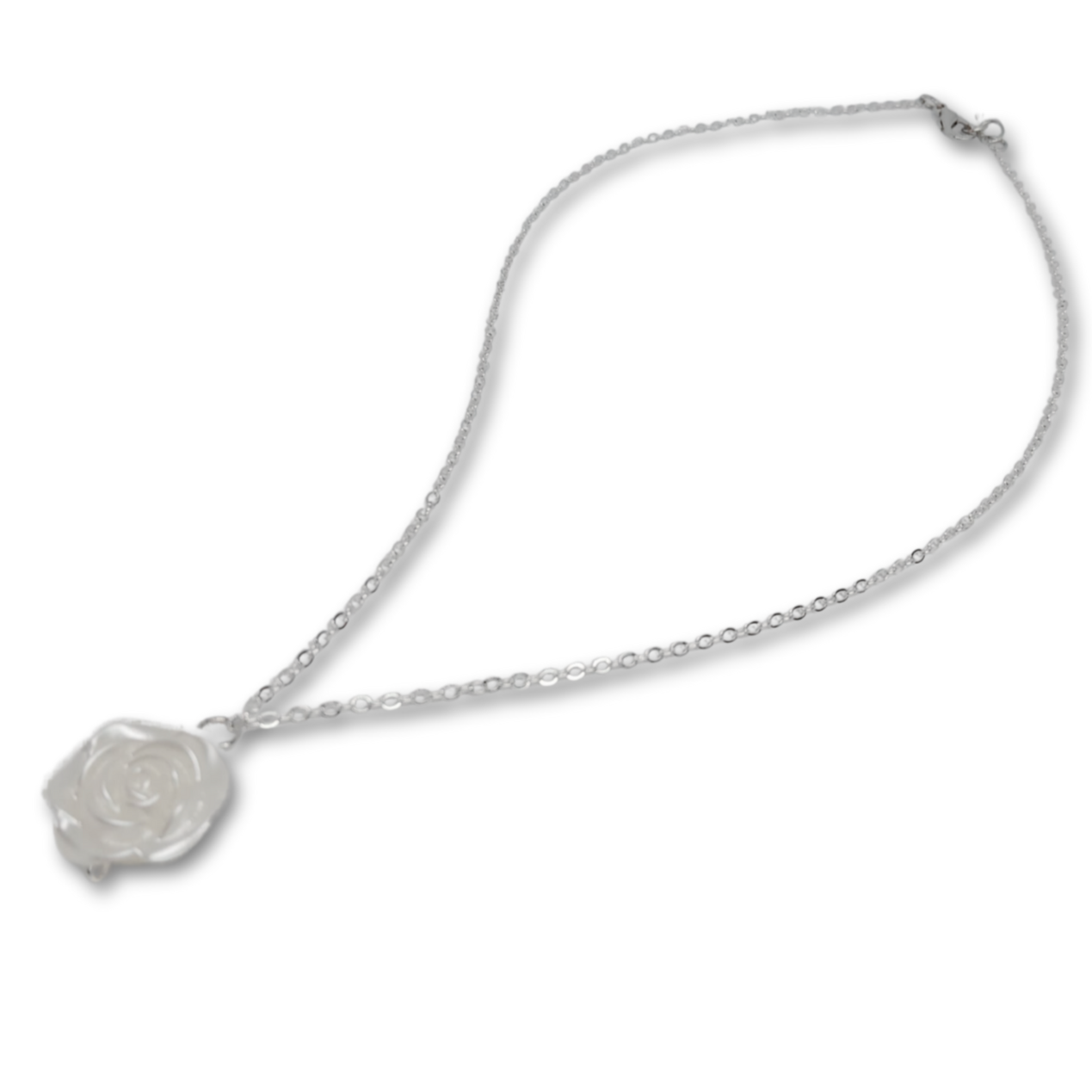 Silver necklace with rose pendant