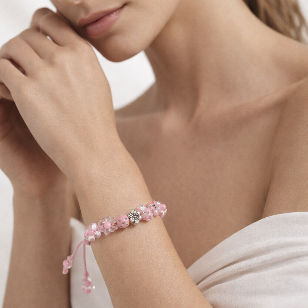 Pink beaded adjustable cord bracelet