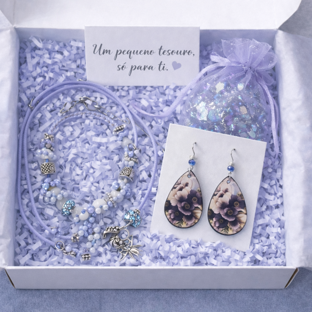 Gift box with necklace, bracelet, earrings and sun catcher.