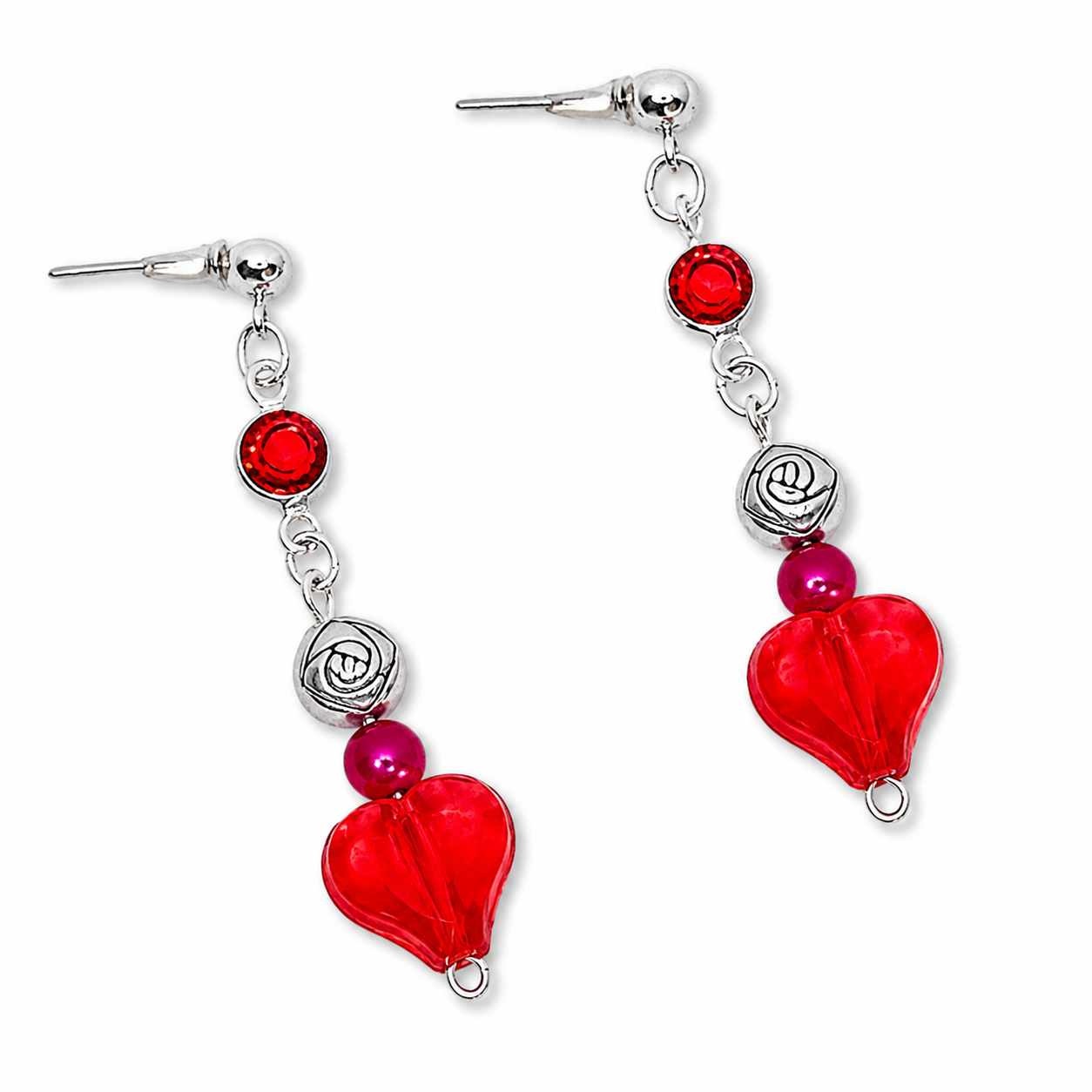 Red hearts dangling earrings.