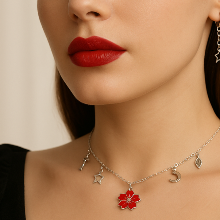 Silver necklace with charms