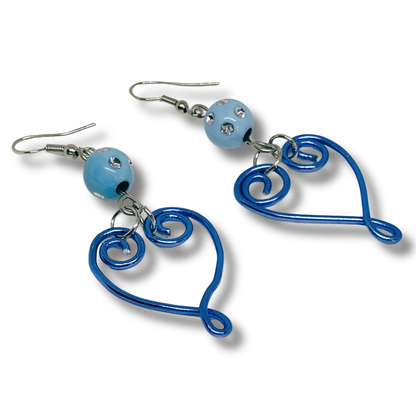 Blue wire heart earrings 