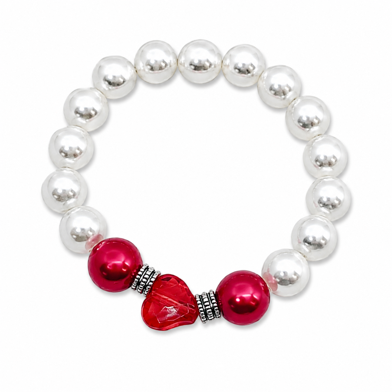 Pearl bracelet with red heart 
