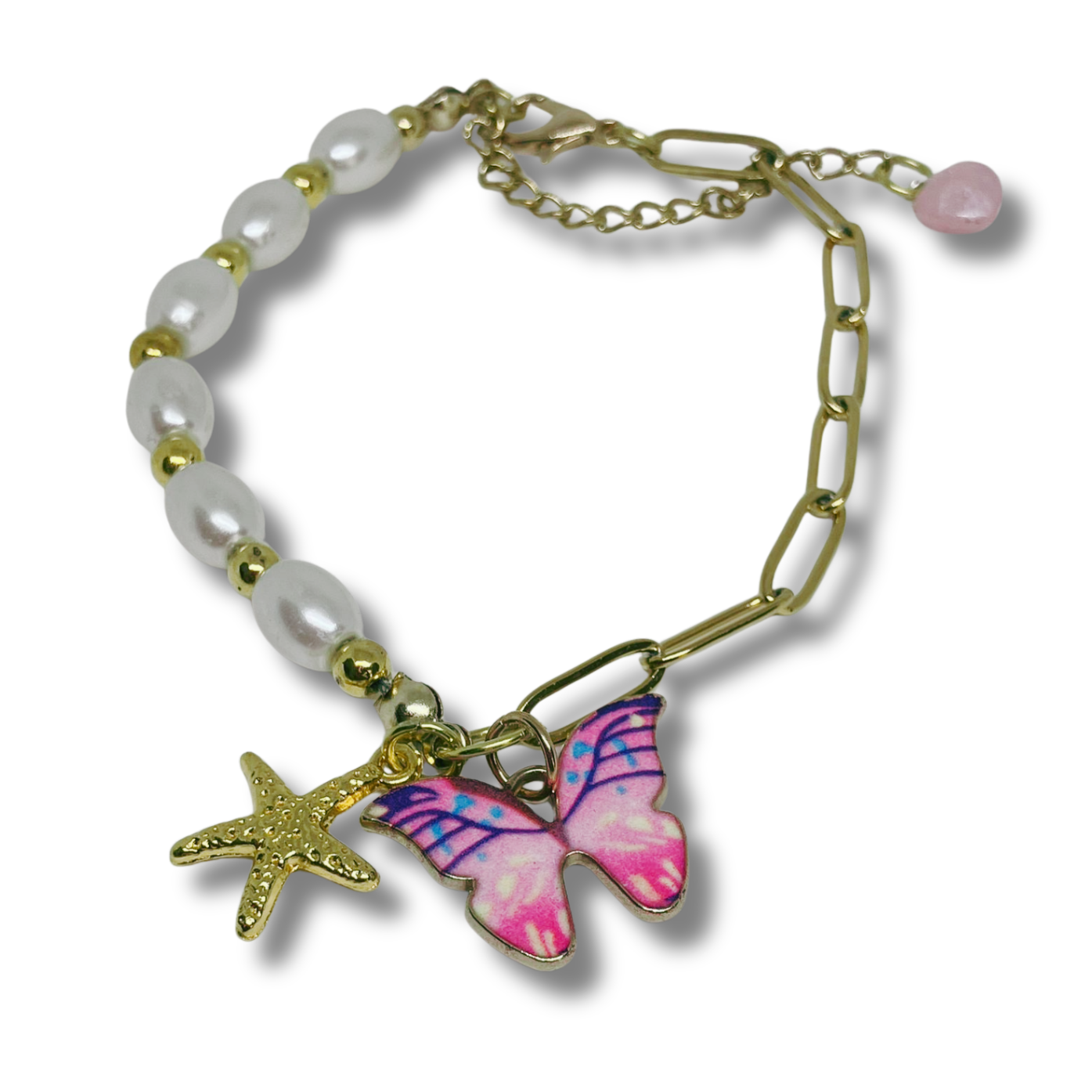 Bracelet with butterfly and starfish charms.