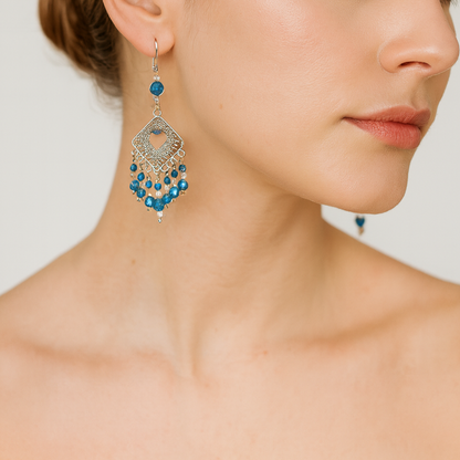  Blue dangling beaded earrings.