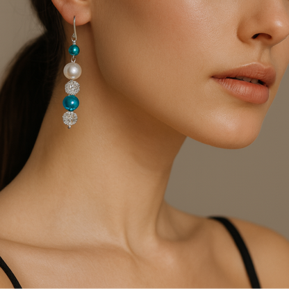Blue and white pearl earrings