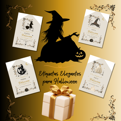 Halloween elegant gift tags in Portuguese and English