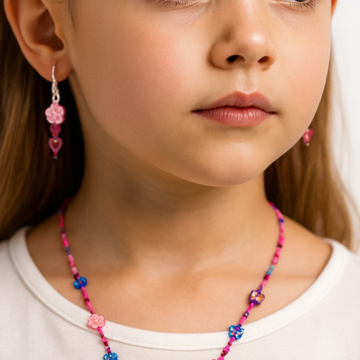 Colorful beads necklace and earrings for little girls.