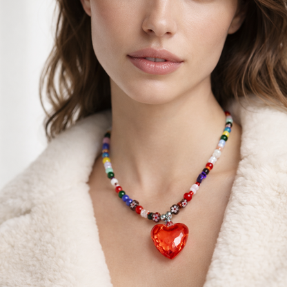 Multi beaded necklace with heart pendant