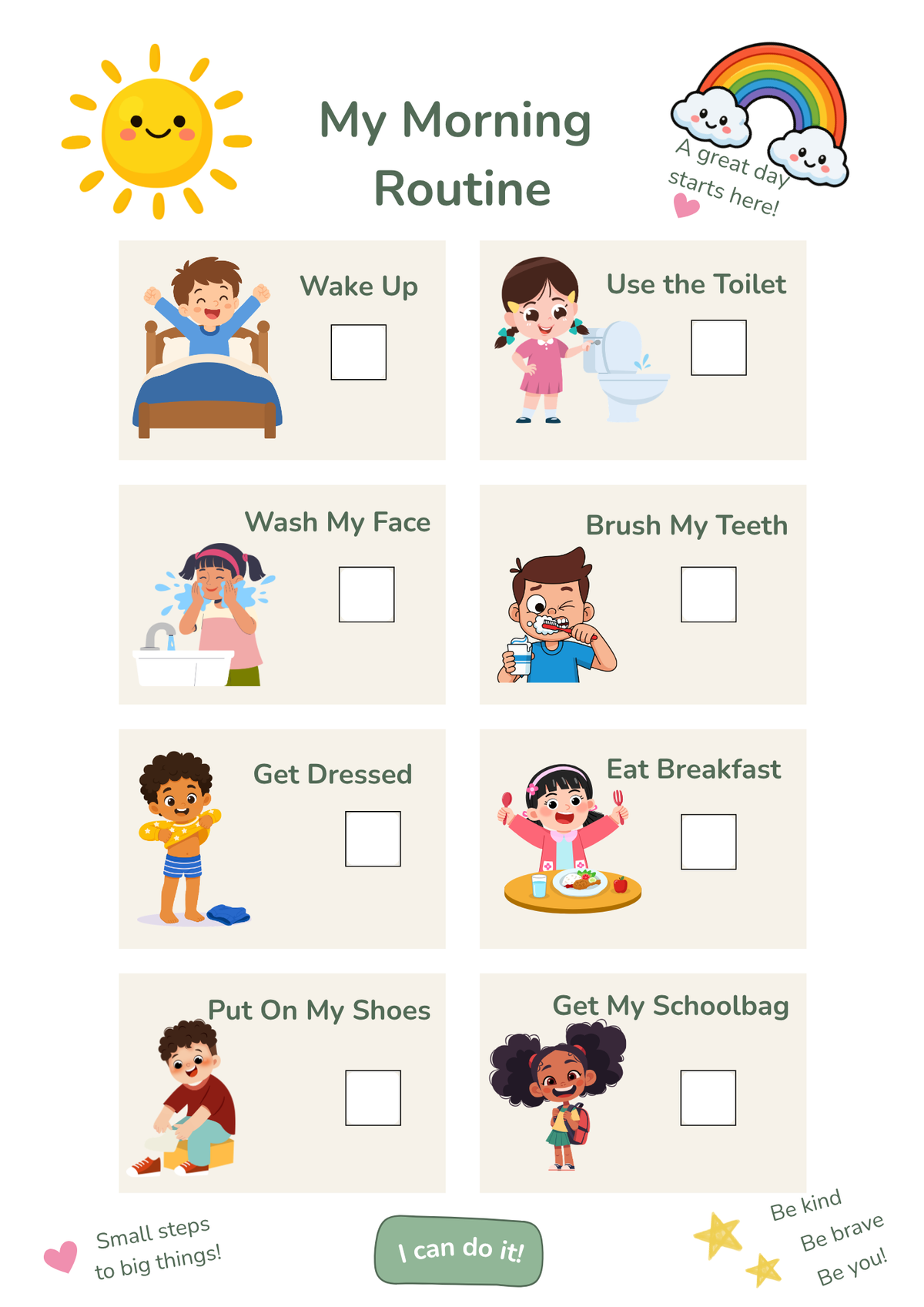 Kit de Rotina Diária Infantil | Quadros e Cartões para Imprimir | Português + Inglês