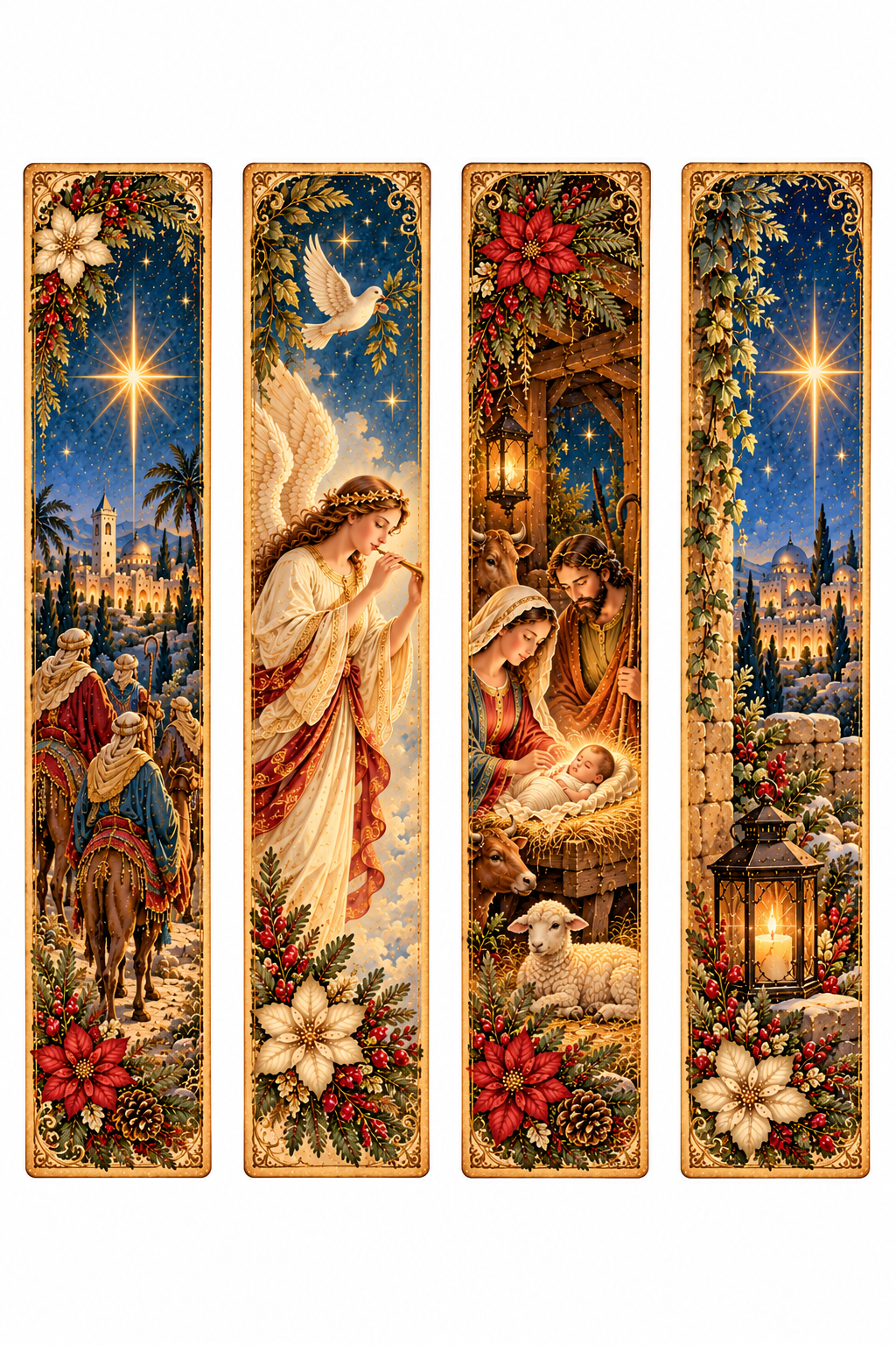 Diário Criativo Vintage Natal em Belém, com ilustração do nascimento de Jesus, Maria e José no presépio, sob a estrela de Belém.