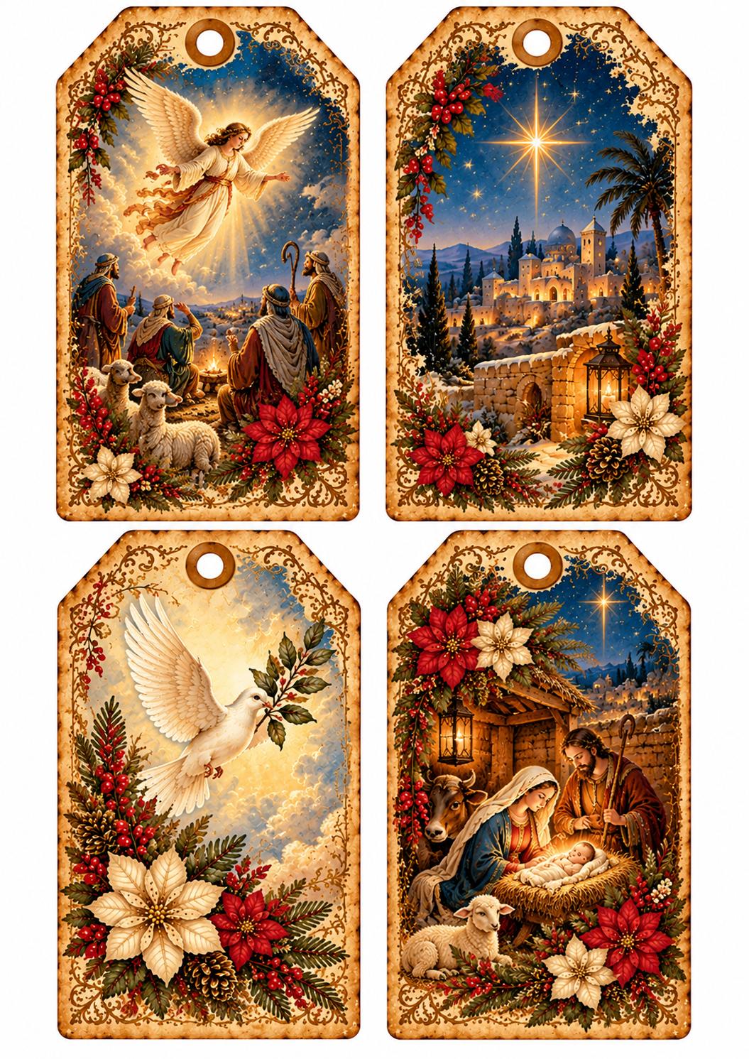 Diário Criativo Vintage Natal em Belém, com ilustração do nascimento de Jesus, Maria e José no presépio, sob a estrela de Belém.