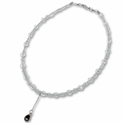 White glass beads necklace with teadrop pendant