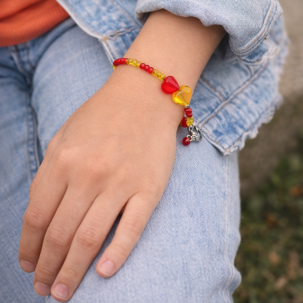 Orange and red glass beads bracelet