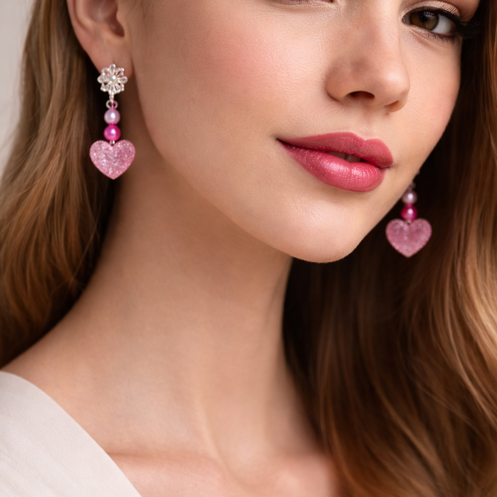 Pink resin heart earrings