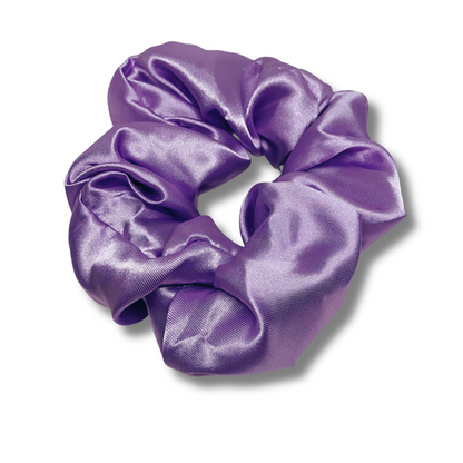 Purple satin hair scrunchie