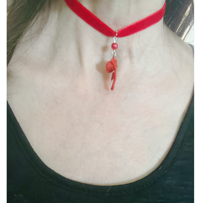 Red velvet choker with rose pendant