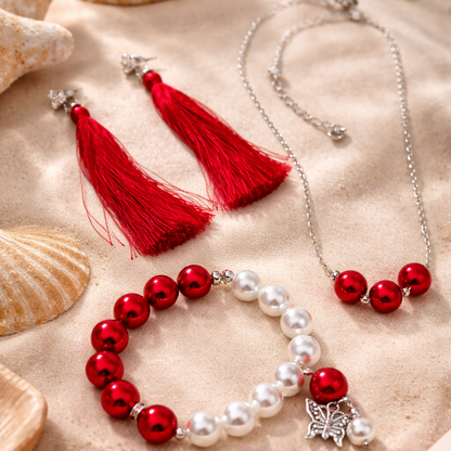 Dangling earrings, necklace and matching bracelet