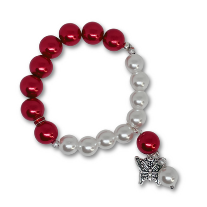Pearl and red bead bracelet.