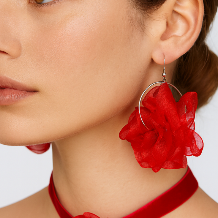 Red flower earrings