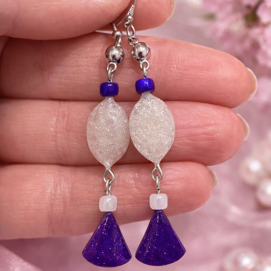 Resin purple and white earrings 