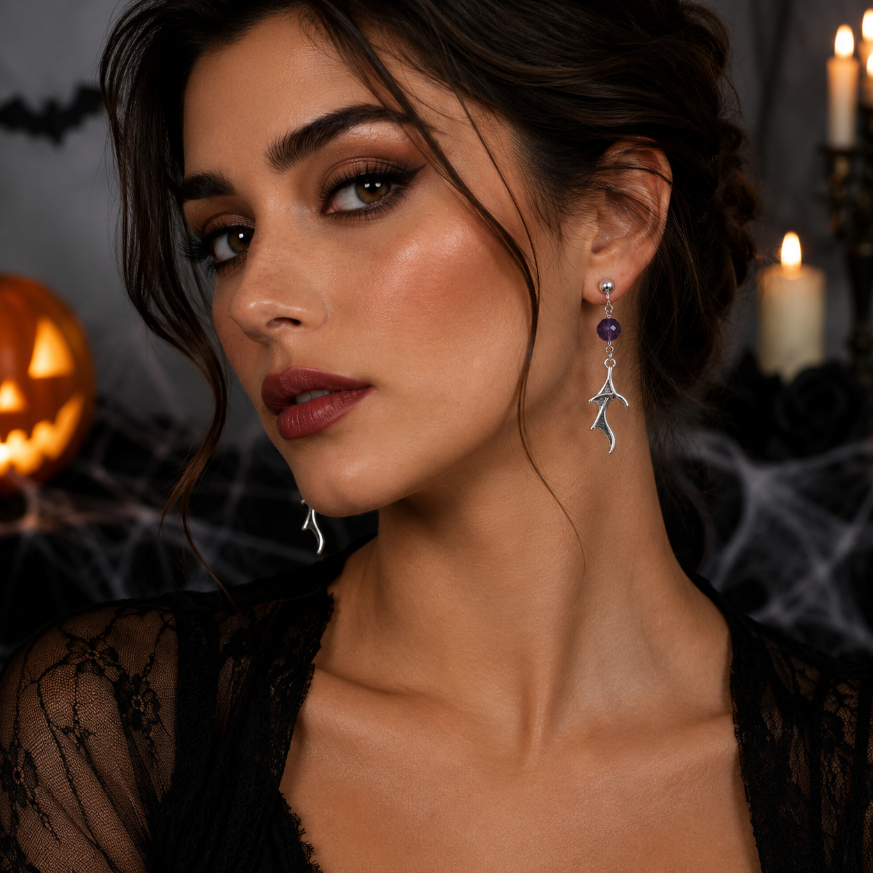 Silver bat earrings
