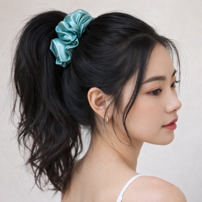 Satin turquoise hair scrunchie