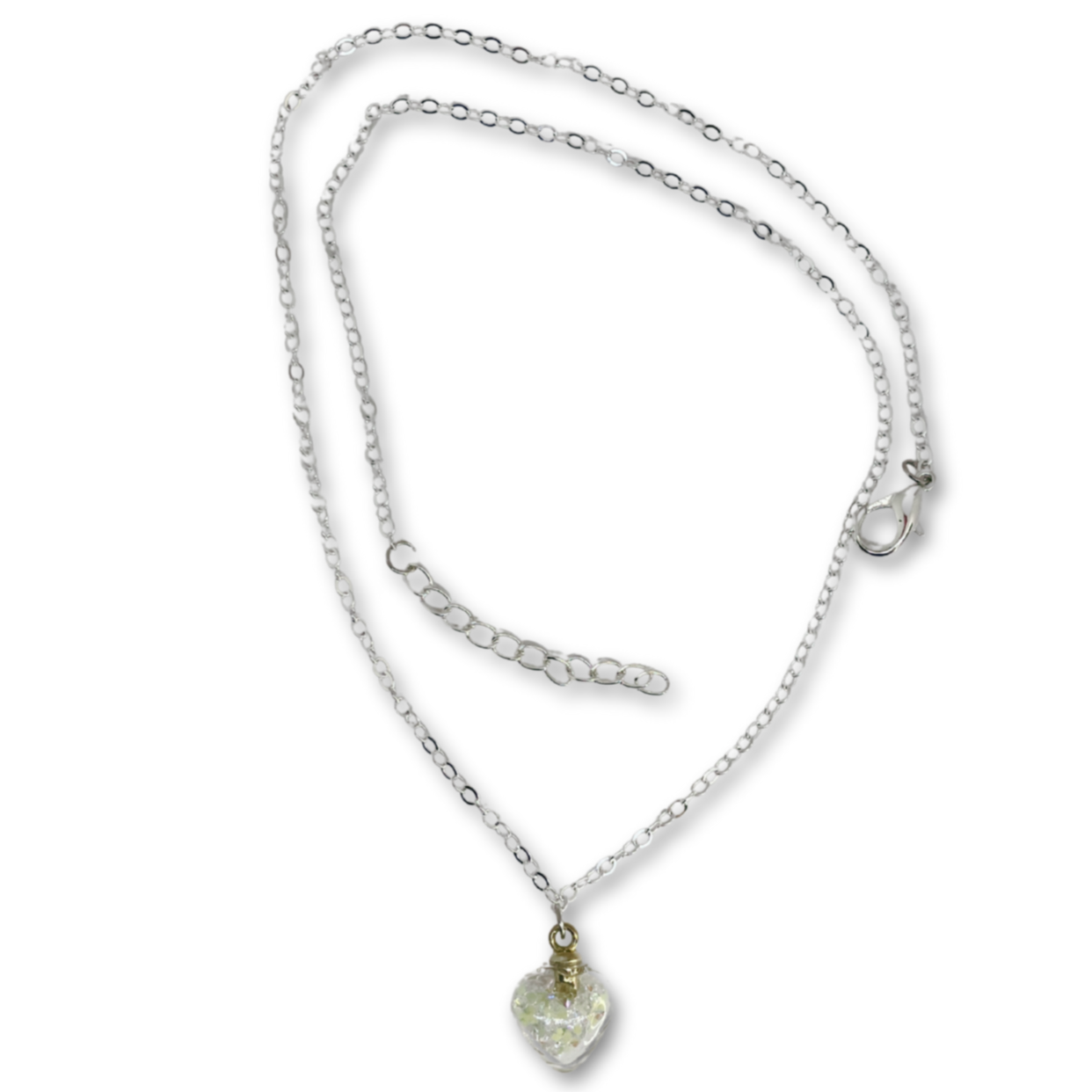 Silver Necklace Green Heart Pendant
