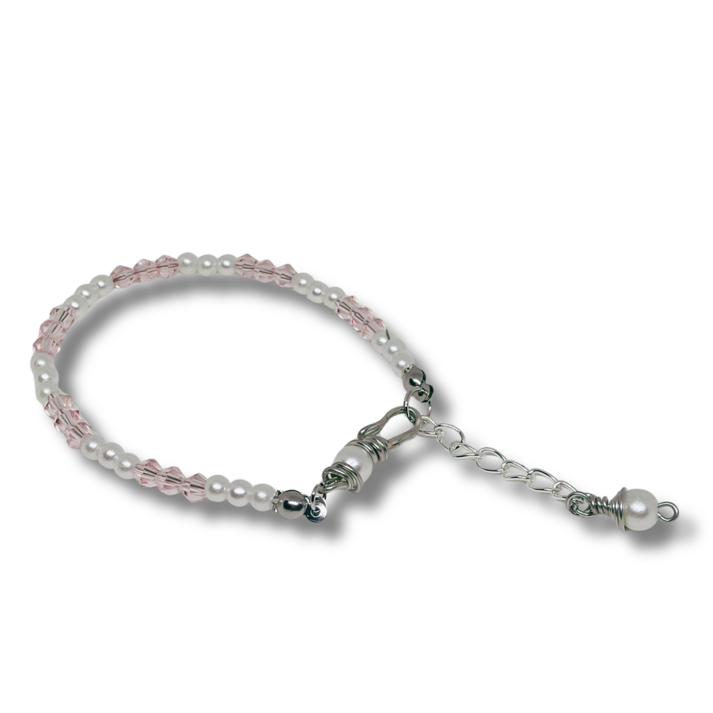 Bracelet with white pearls and pink glass beads