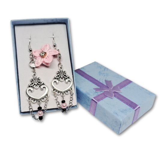The Everyday Blossom gift set for women featuring Pink Floral Choker with Heart Shaped Earrings with a gift box