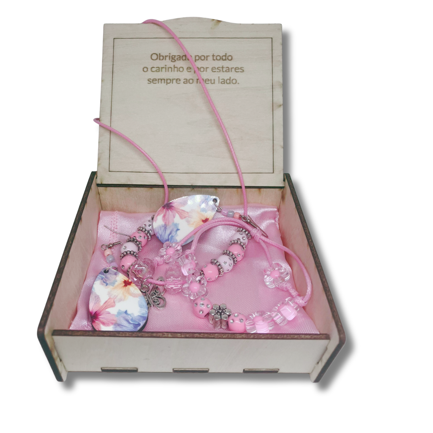Wooden jewelry box with jewelry