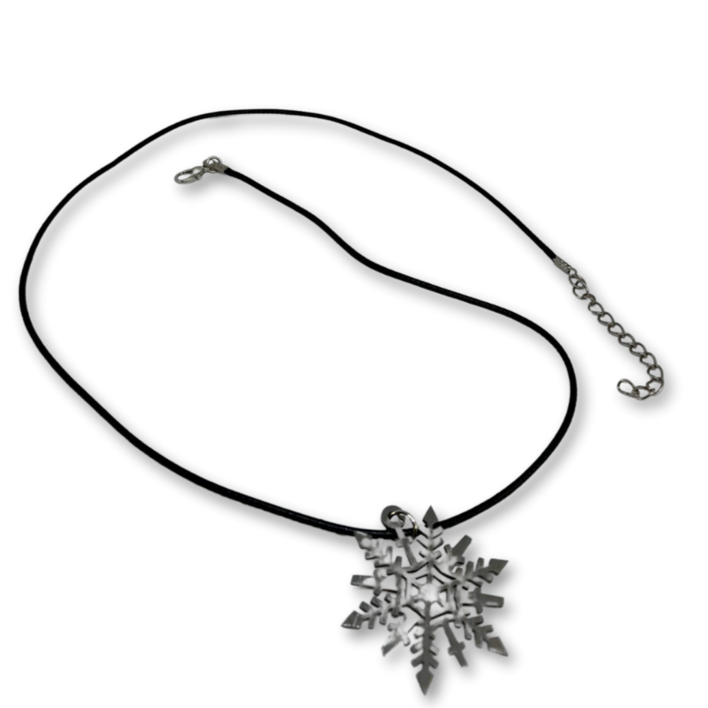 A Christmas necklace with large snowflake pendant. 