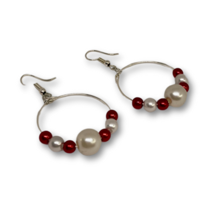 Earrings with Christmas themed beads of red and silver