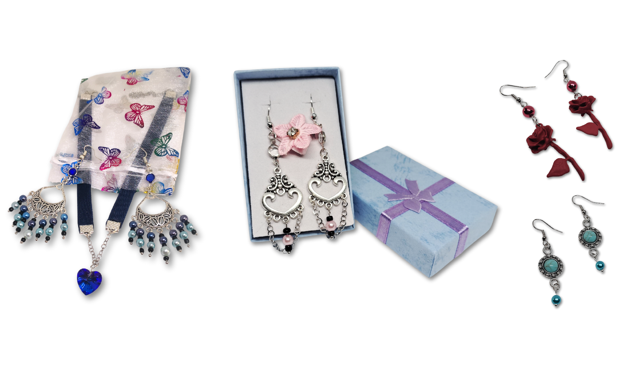 creative gift ideas for women including gift boxes of jewelry items chokers earrings necklaces 