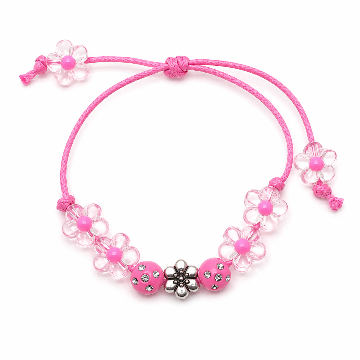 pink rope bracelet with pink beads