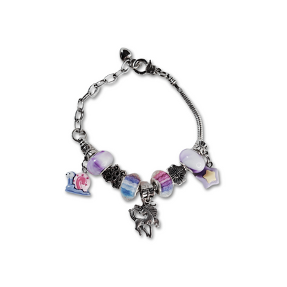 Unicorn charm bracelet with silver chain and colorful beads